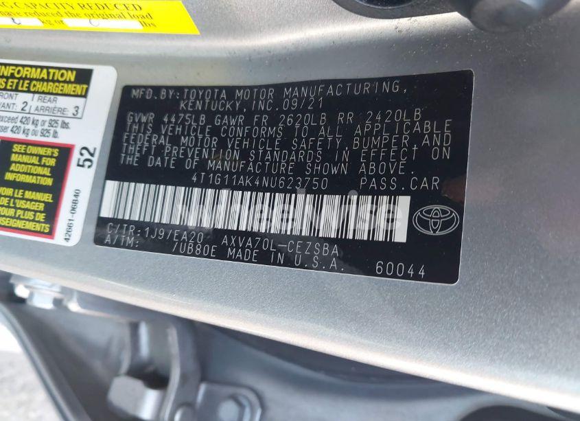 Photo 9 of 2022 Toyota Camry SE (VIN 4T1G11AK4NU623750)