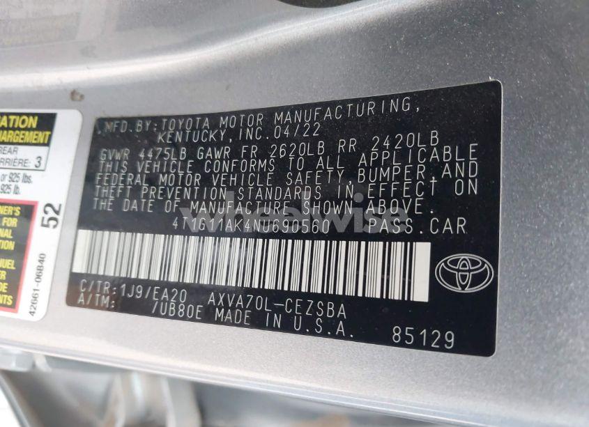 Photo 9 of 2022 Toyota Camry SE (VIN 4T1G11AK4NU690560)