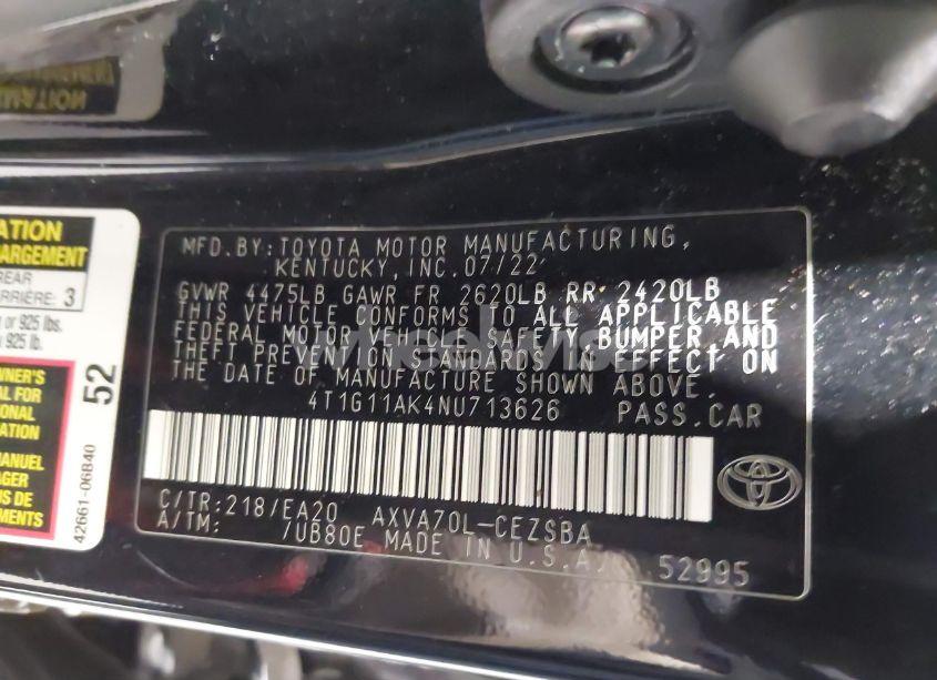 Photo 9 of 2022 Toyota Camry SE (VIN 4T1G11AK4NU713626)