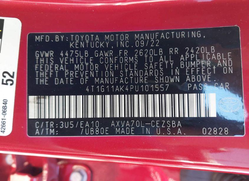 Photo 9 of 2023 Toyota Camry SE (VIN 4T1G11AK4PU101557)