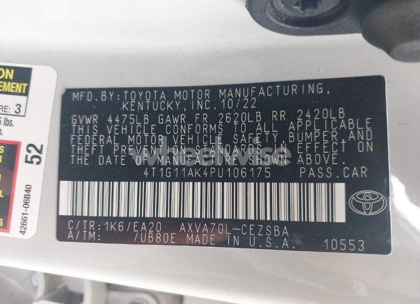 Photo 9 of 2023 Toyota Camry SE (VIN 4T1G11AK4PU106175)