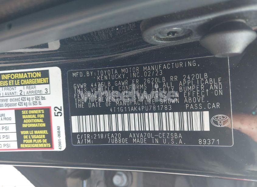 Photo 9 of 2023 Toyota Camry SE (VIN 4T1G11AK4PU781783)