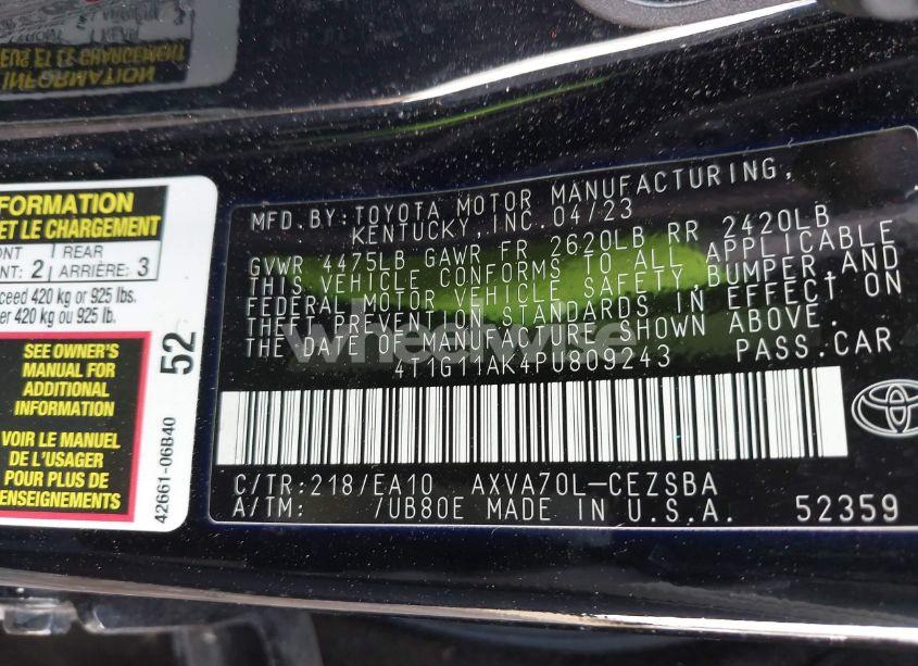 Photo 9 of 2023 Toyota Camry SE (VIN 4T1G11AK4PU809243)