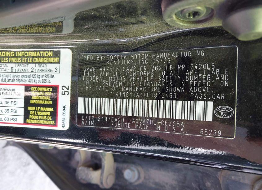 Photo 9 of 2023 Toyota Camry SE (VIN 4T1G11AK4PU815463)