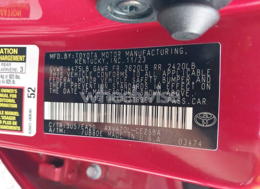 Photo 9 of 2024 Toyota Camry SE (VIN 4T1G11AK4RU218381)