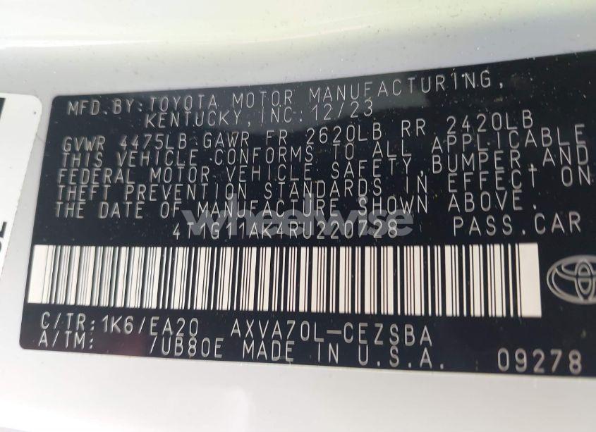 Photo 9 of 2024 Toyota Camry SE (VIN 4T1G11AK4RU220728)
