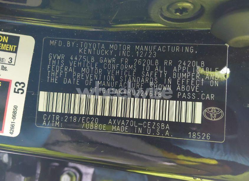 Photo 9 of 2024 Toyota Camry SE NIGHTSHADE (VIN 4T1G11AK4RU224648)