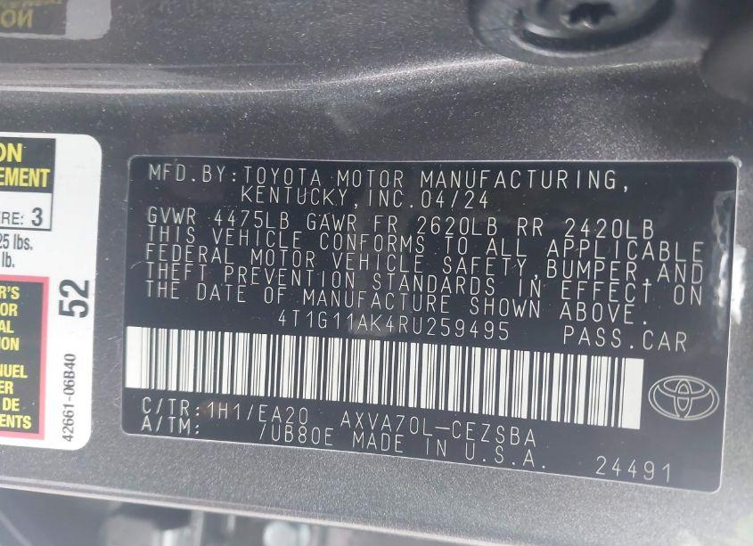 Photo 9 of 2024 Toyota Camry SE (VIN 4T1G11AK4RU259495)