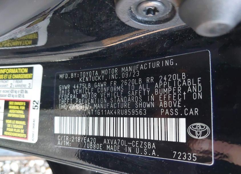 Photo 9 of 2024 Toyota Camry SE (VIN 4T1G11AK4RU859563)