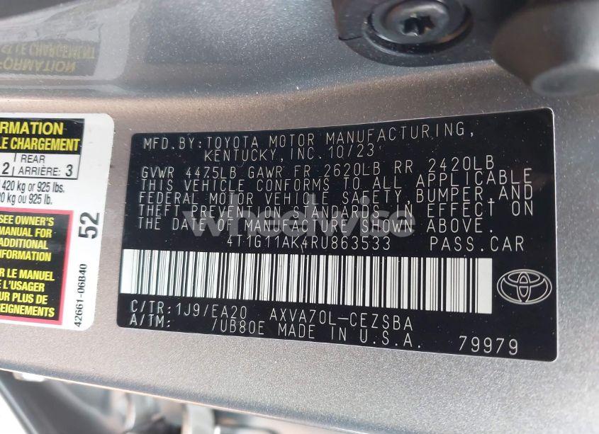 Photo 9 of 2024 Toyota Camry SE (VIN 4T1G11AK4RU863533)
