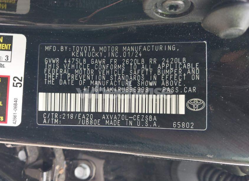 Photo 9 of 2024 Toyota Camry SE (VIN 4T1G11AK4RU896998)