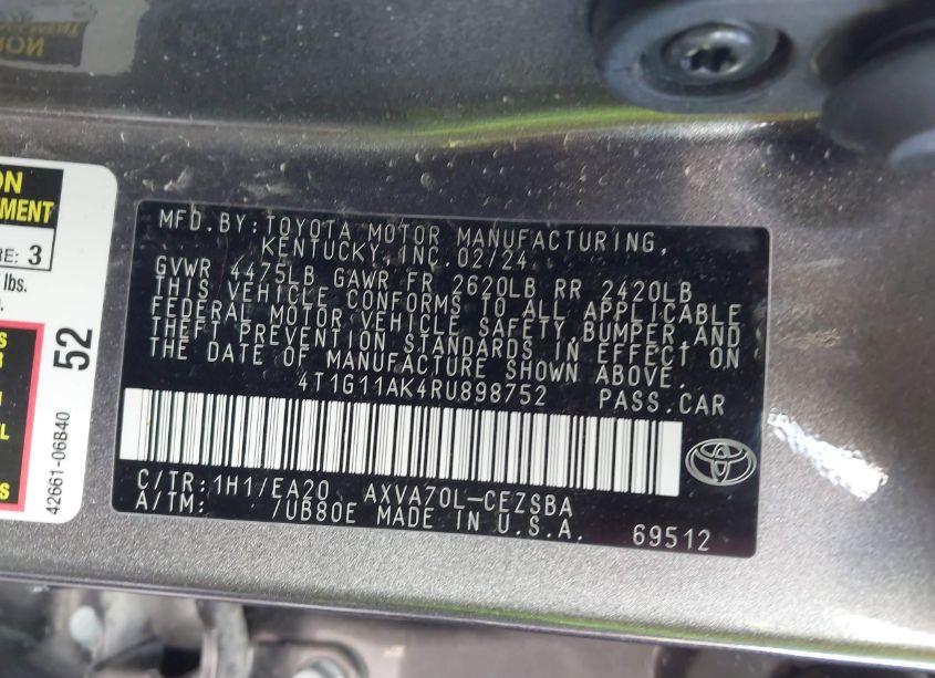 Photo 9 of 2024 Toyota Camry SE (VIN 4T1G11AK4RU898752)