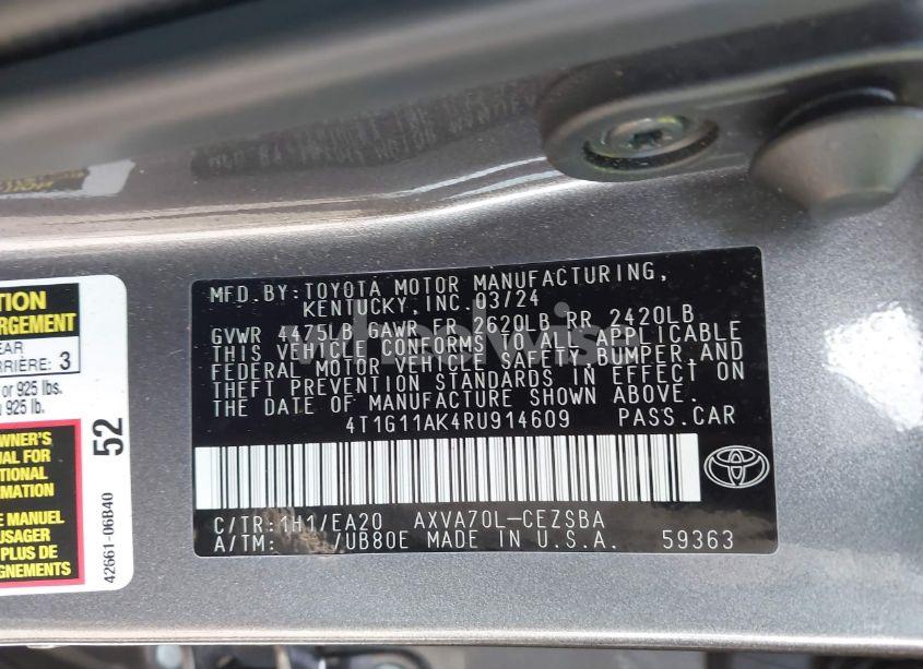 Photo 9 of 2024 Toyota Camry SE (VIN 4T1G11AK4RU914609)