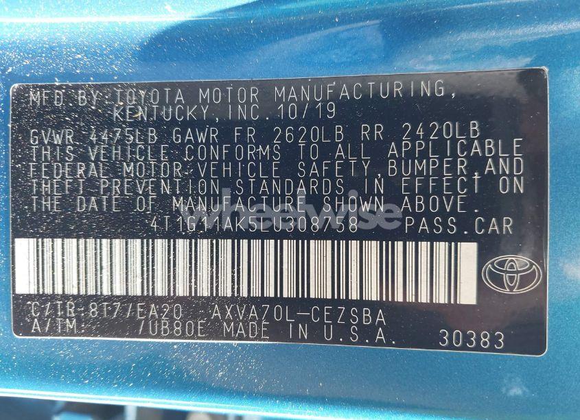 Photo 9 of 2020 Toyota Camry SE (VIN 4T1G11AK5LU308758)