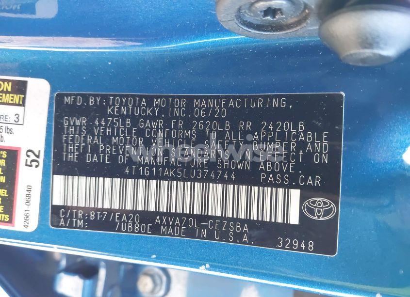 Photo 9 of 2020 Toyota Camry SE (VIN 4T1G11AK5LU374744)