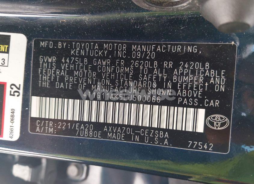 Photo 9 of 2020 Toyota Camry SE (VIN 4T1G11AK5LU500066)