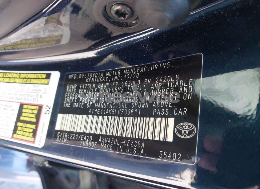 Photo 9 of 2020 Toyota Camry SE (VIN 4T1G11AK5LU509611)