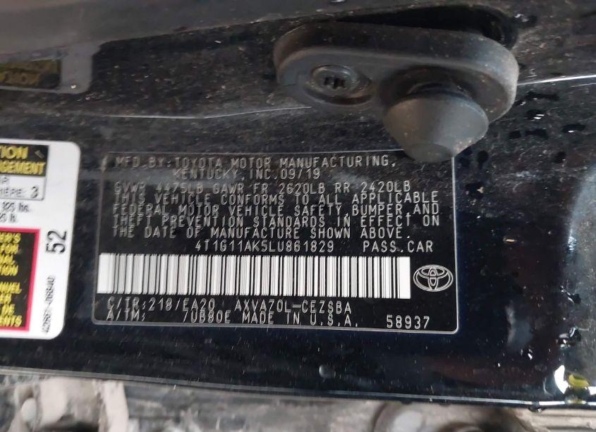 Photo 9 of 2020 Toyota Camry SE (VIN 4T1G11AK5LU861829)