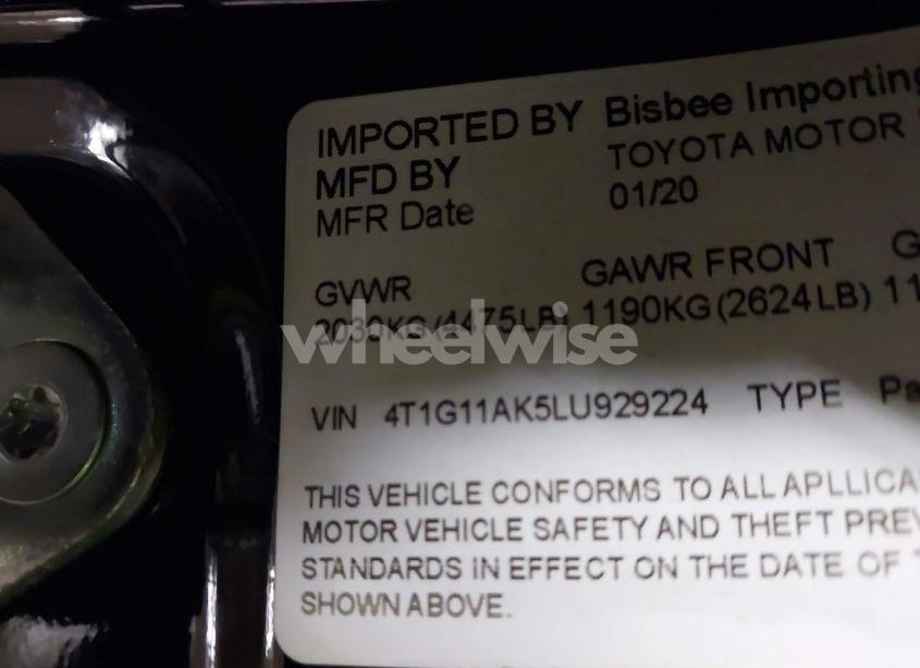 Photo 9 of 2020 Toyota Camry SE (VIN 4T1G11AK5LU929224)