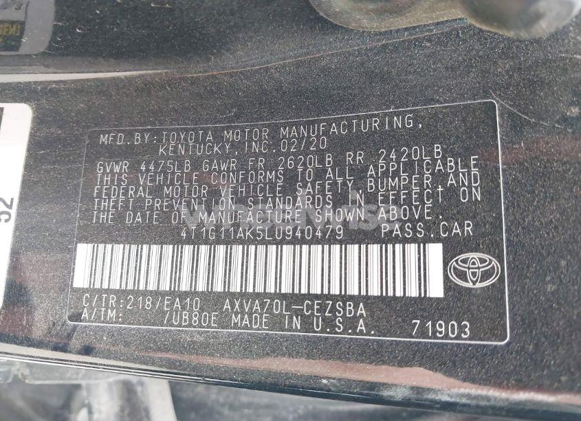 Photo 9 of 2020 Toyota Camry SE (VIN 4T1G11AK5LU940479)