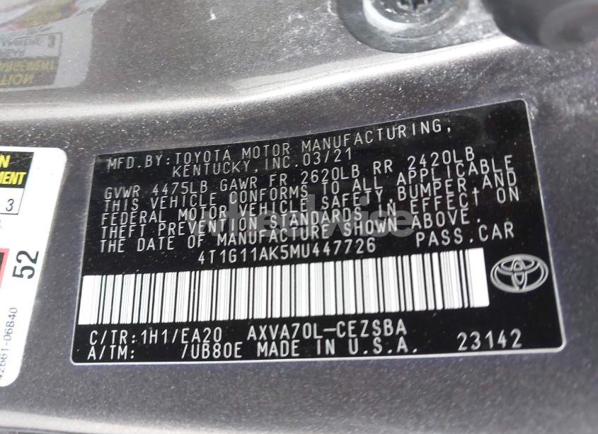Photo 9 of 2021 Toyota Camry SE (VIN 4T1G11AK5MU447726)