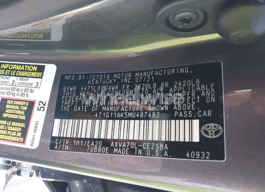 Photo 9 of 2021 Toyota Camry SE (VIN 4T1G11AK5MU487482)