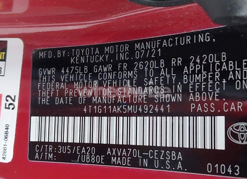 Photo 9 of 2021 Toyota Camry SE (VIN 4T1G11AK5MU492441)