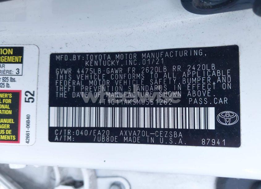 Photo 9 of 2021 Toyota Camry SE (VIN 4T1G11AK5MU551262)