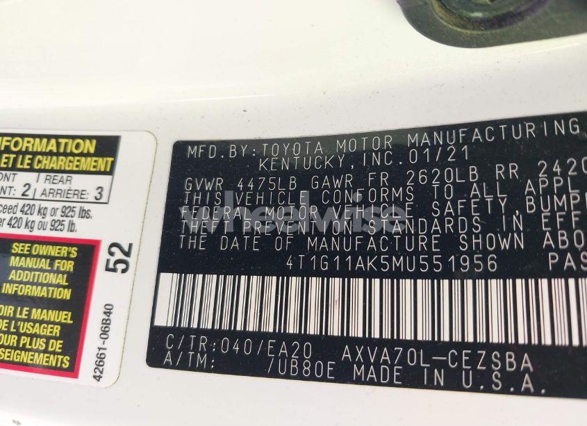 Photo 9 of 2021 Toyota Camry SE/SE NIGHT SHADE (VIN 4T1G11AK5MU551956)