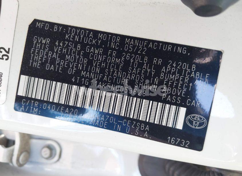 Photo 9 of 2022 Toyota Camry SE (VIN 4T1G11AK5NU053628)