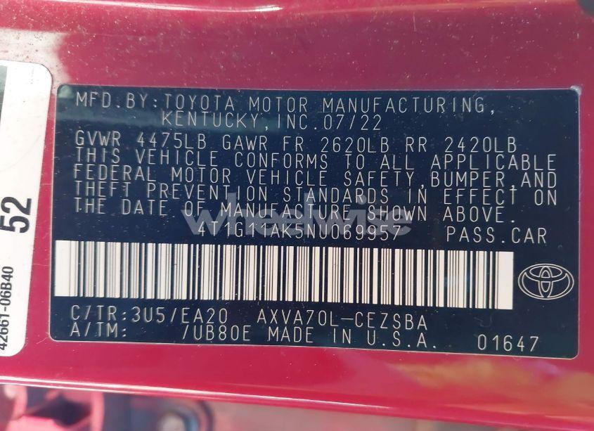 Photo 9 of 2022 Toyota Camry SE (VIN 4T1G11AK5NU069957)