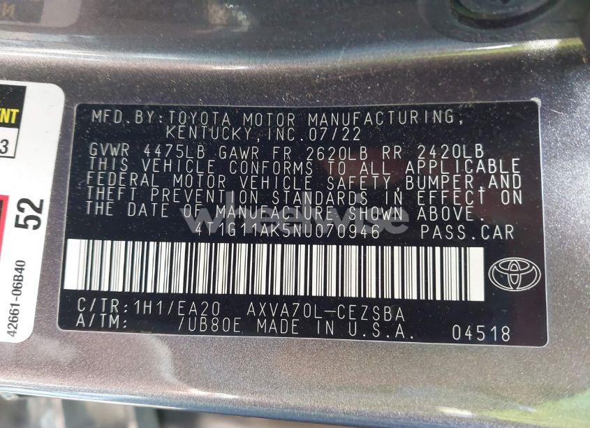 Photo 9 of 2022 Toyota Camry SE (VIN 4T1G11AK5NU070946)