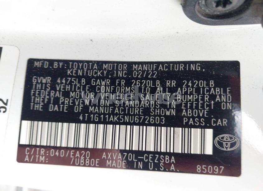 Photo 9 of 2022 Toyota Camry SE (VIN 4T1G11AK5NU672603)