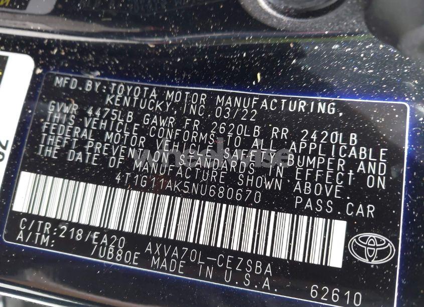 Photo 9 of 2022 Toyota Camry SE (VIN 4T1G11AK5NU680670)