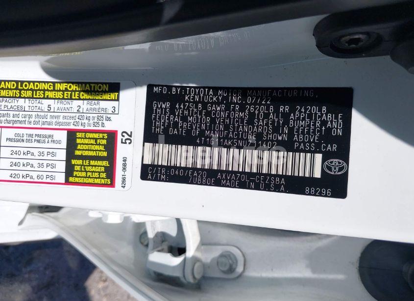 Photo 9 of 2022 Toyota Camry SE (VIN 4T1G11AK5NU711402)