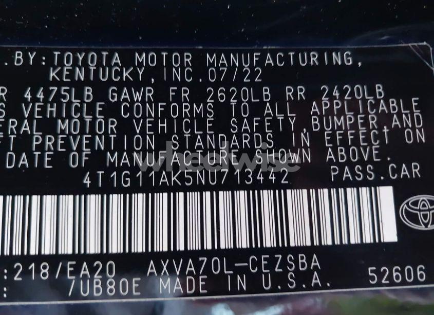 Photo 9 of 2022 Toyota Camry SE (VIN 4T1G11AK5NU713442)