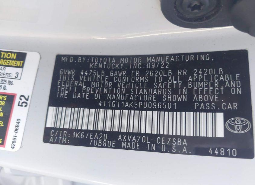 Photo 9 of 2023 Toyota Camry SE (VIN 4T1G11AK5PU096501)