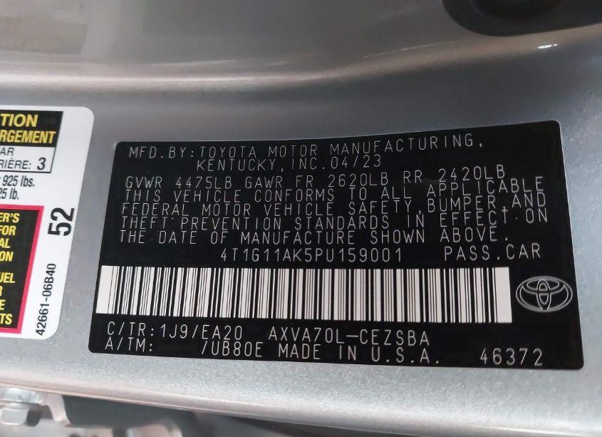 Photo 9 of 2023 Toyota Camry SE (VIN 4T1G11AK5PU159001)