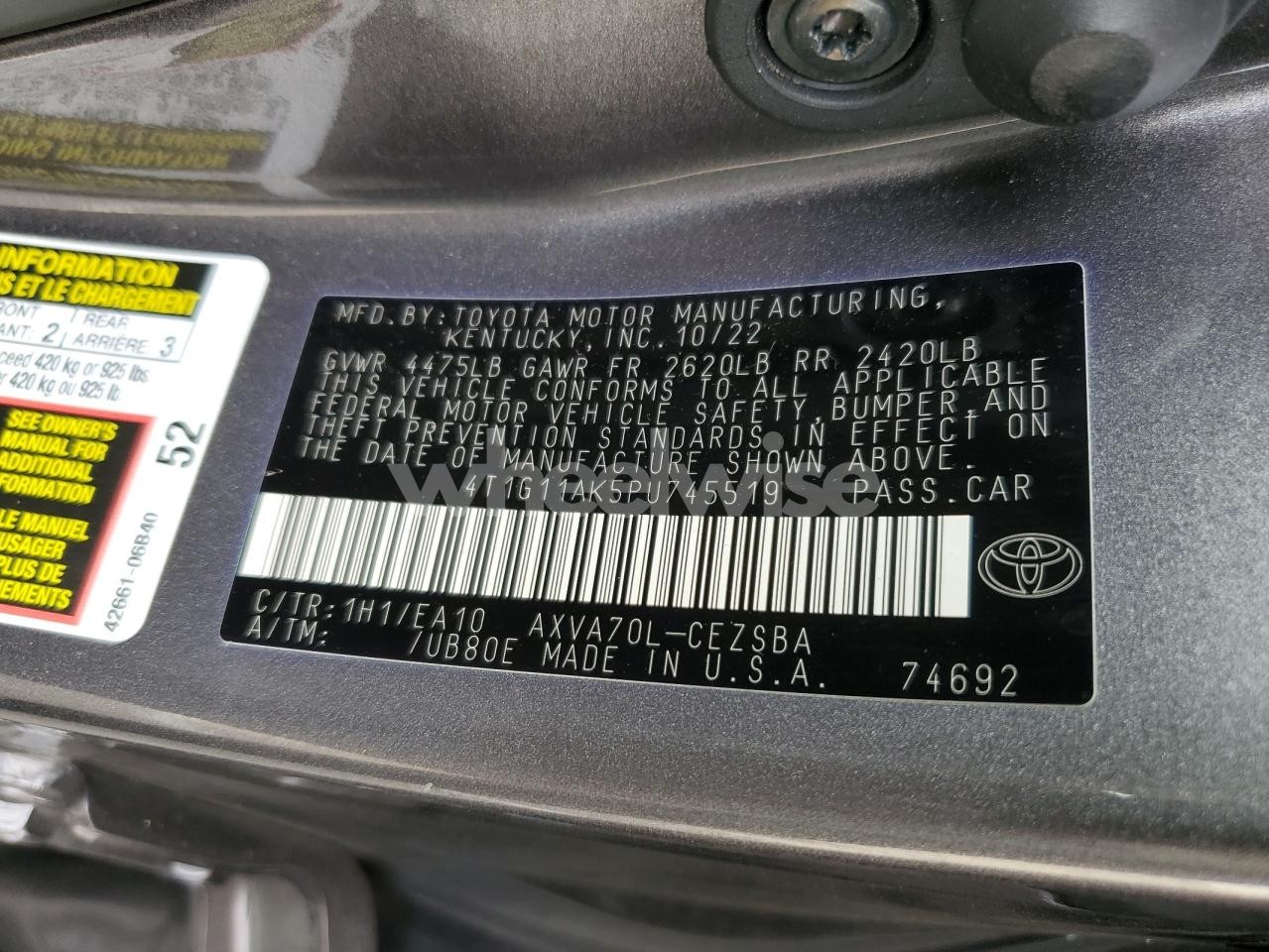 Photo 12 of 2023 TOYOTA CAMRY SE NIGHT SHADE (VIN 4T1G11AK5PU745519)