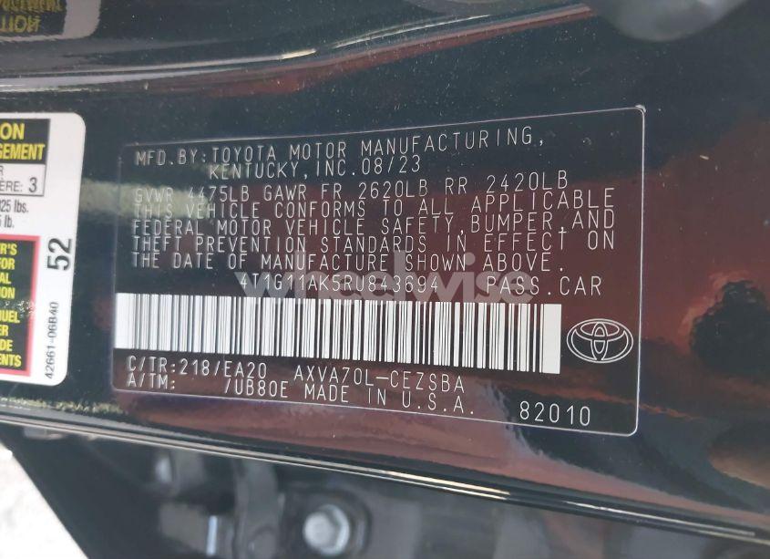 Photo 9 of 2024 Toyota Camry SE (VIN 4T1G11AK5RU843694)