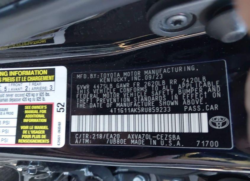 Photo 9 of 2024 Toyota Camry SE (VIN 4T1G11AK5RU859233)