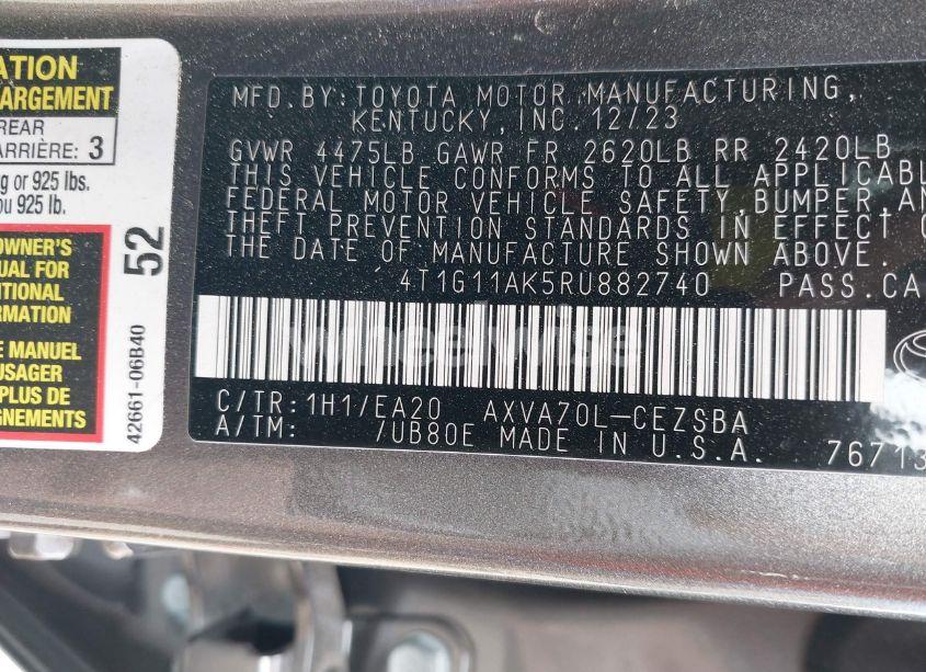 Photo 9 of 2024 Toyota Camry SE (VIN 4T1G11AK5RU882740)