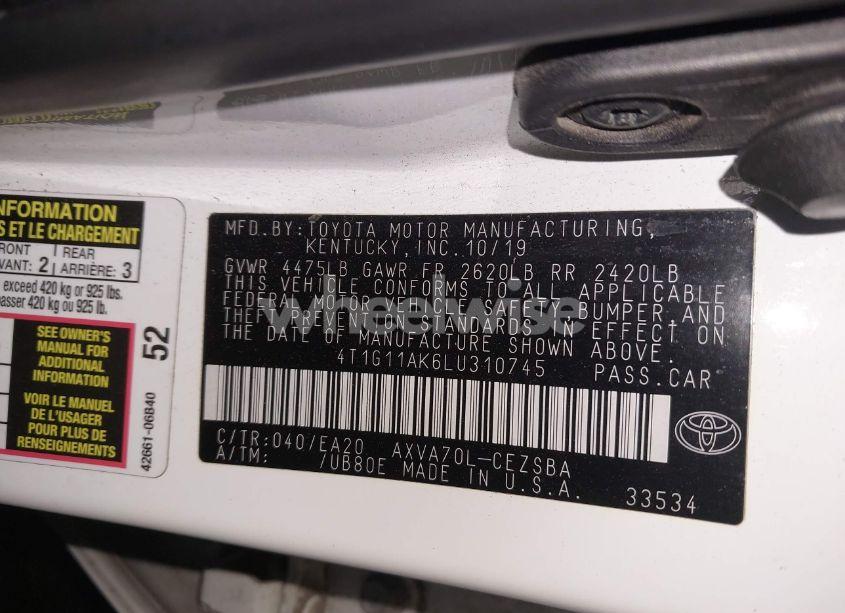 Photo 9 of 2020 Toyota Camry SE (VIN 4T1G11AK6LU310745)