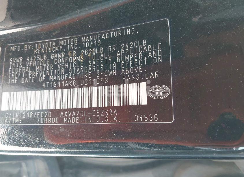 Photo 9 of 2020 Toyota Camry SE NIGHTSHADE EDITION (VIN 4T1G11AK6LU311393)