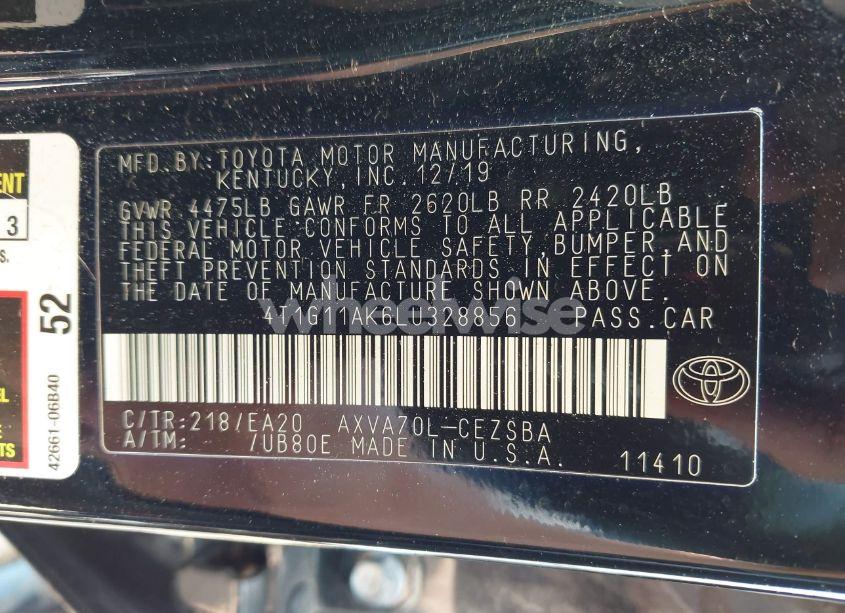 Photo 9 of 2020 Toyota Camry SE (VIN 4T1G11AK6LU328856)