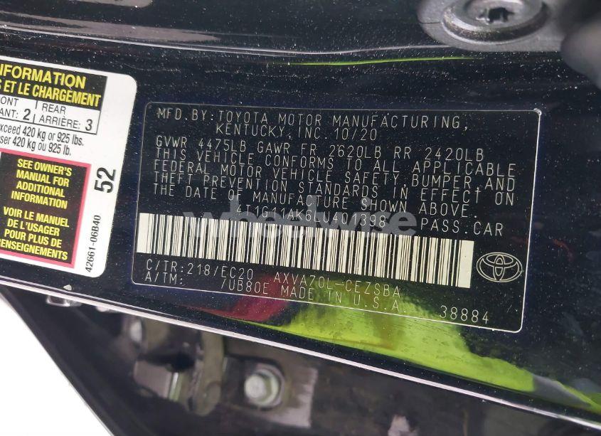 Photo 9 of 2020 Toyota Camry SE NIGHTSHADE EDITION (VIN 4T1G11AK6LU401398)