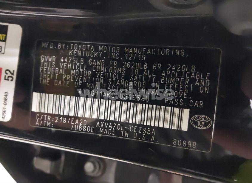 Photo 9 of 2020 Toyota Camry SE/SE NIGHT SHADE (VIN 4T1G11AK6LU916580)