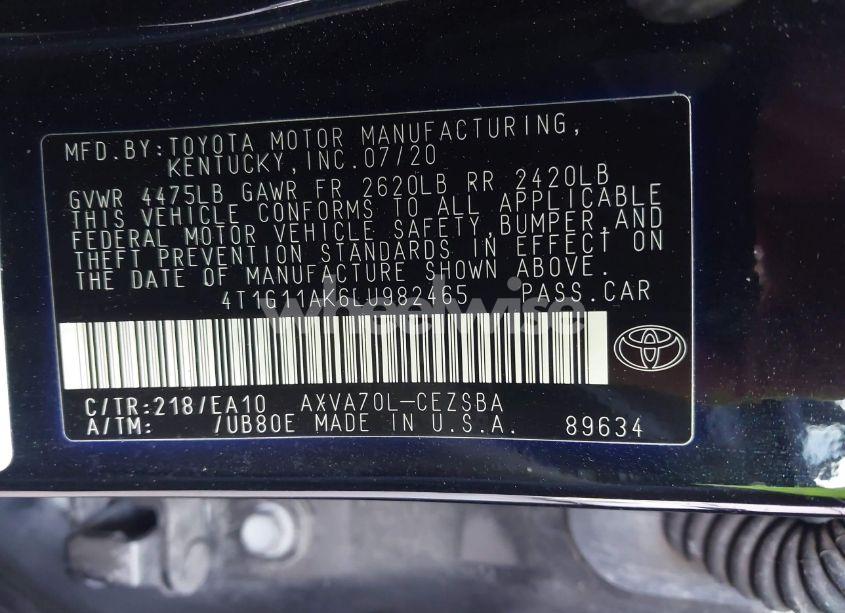 Photo 9 of 2020 Toyota Camry SE (VIN 4T1G11AK6LU982465)