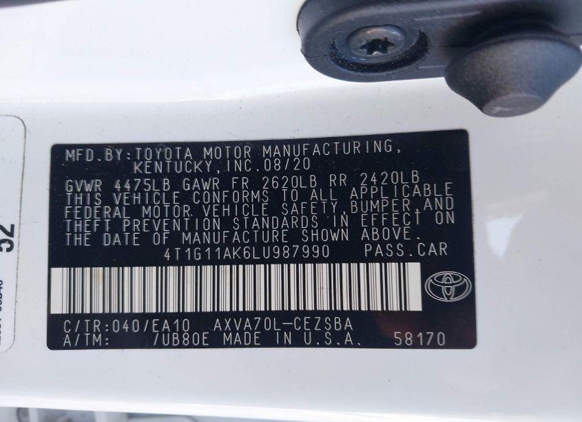 Photo 9 of 2020 Toyota Camry SE (VIN 4T1G11AK6LU987990)