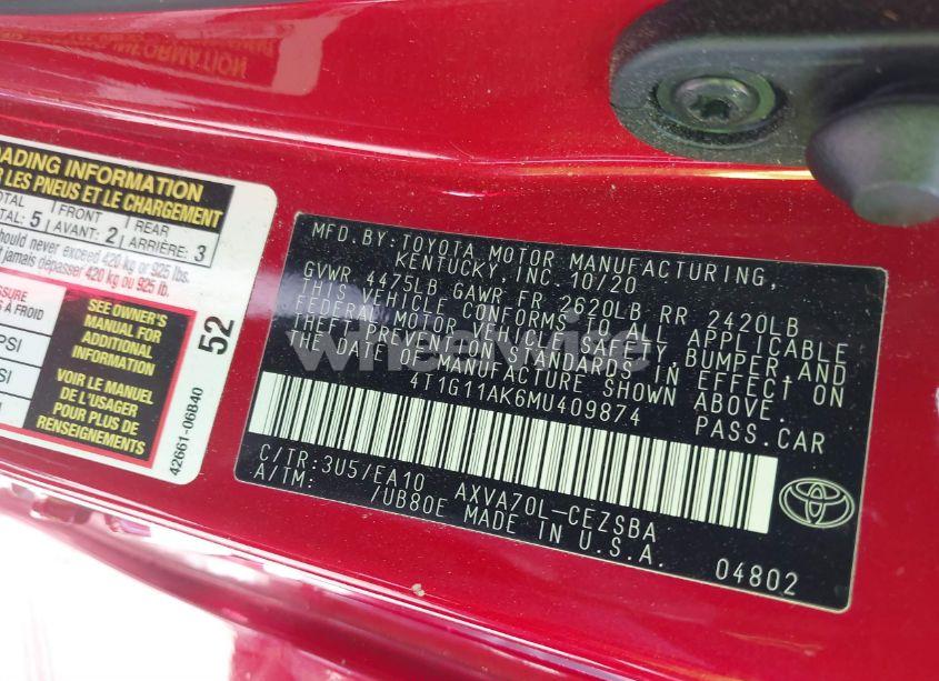 Photo 9 of 2021 Toyota Camry SE (VIN 4T1G11AK6MU409874)